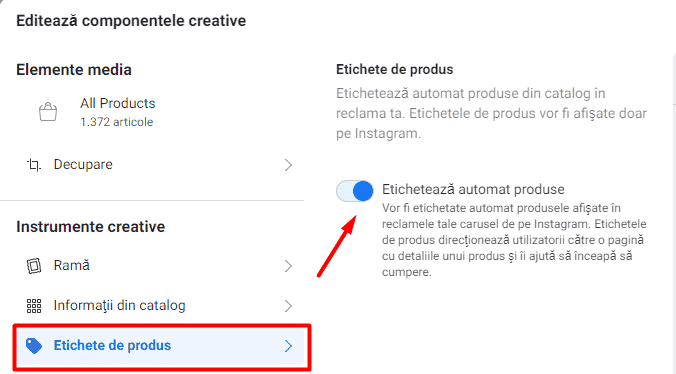 etichete de produse facebook ads
