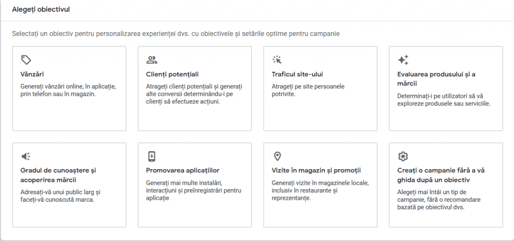 obiectiv campanii promovare in Google