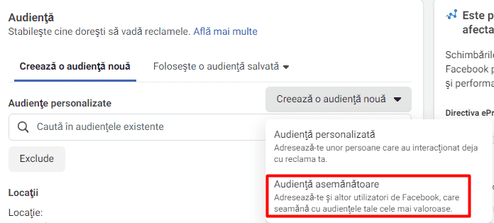 audiente in facebook ads