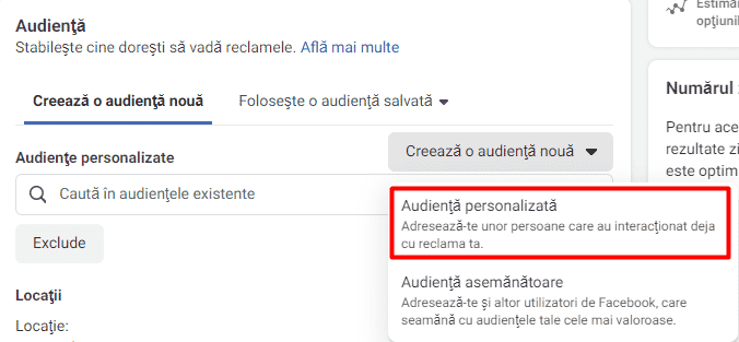 setarea unei audiente